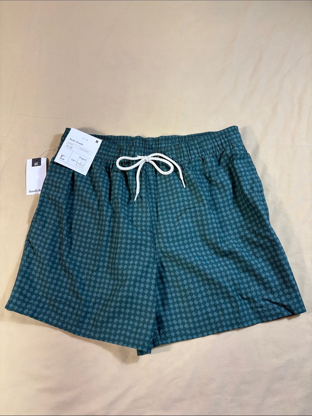 Goodfellow & Co NWT Men's Green Diamond Checkered 5" Inseam Swim Trunks Shorts M